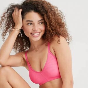 Aerie SMOOTHEZ Mesh Triangle Bralette in Bright Pink, Large (C5)